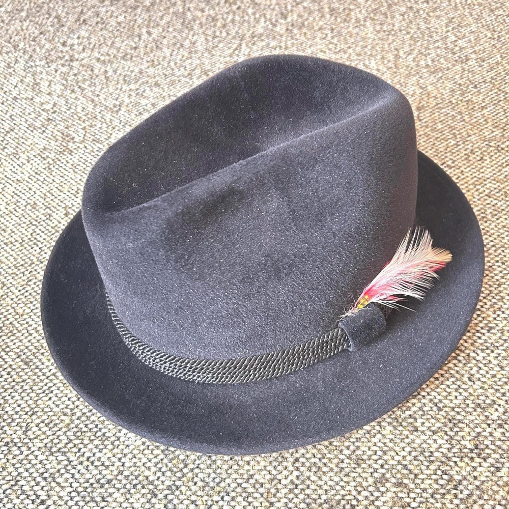Fléchet‎ Chapeau Black Velour Imported Furs Fedora Size 7 3/8 LG